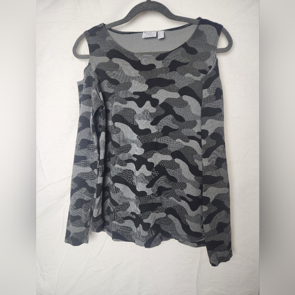 Women With Control Cold Shoulder Camo Long Sleeve With Shoulder Cut outs